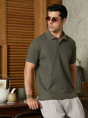 Solid Ribbed Polo T-Shirt