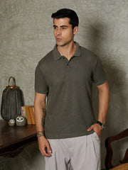 Solid Ribbed Polo T-Shirt