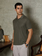 Solid Ribbed Polo T-Shirt
