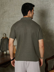 Solid Ribbed Polo T-Shirt