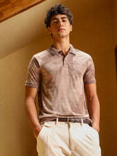 mens ash brown dye panel jacquard polo t shirt