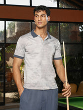mens cloud grey dye panel jacquard polo t shirt