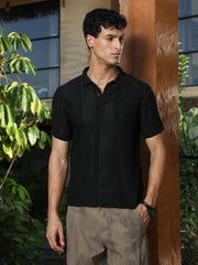 mens onyx black marquise panel jacquard polo t shirt