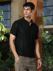 mens onyx black marquise panel jacquard polo t shirt