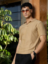 mens sand beige marquise panel jacquard polo t shirt
