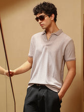 mens almond beige marquise panel jacquard polo t shirt