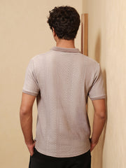mens almond beige marquise panel jacquard polo t shirt