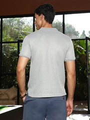 mens coin grey solid ribbed polo t shirt