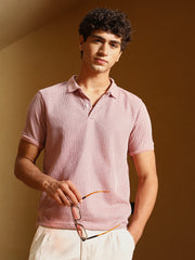 mens blush pink solid ribbed polo t shirt
