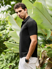 mens obsidian black seamless knit polo t shirt