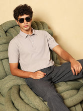 mens light grey seamless grid polo t shirt