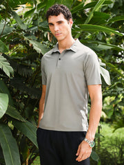 mens moon grey seamless solid polo t shirt