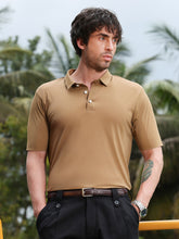 mens camel beige seamless solid polo t shirt