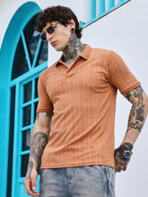 mens rust orange geometric folk knitted polo t shirt
