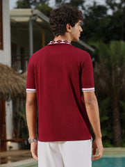 mens wine red block argyle knit polo t shirt