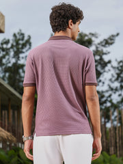 mens mauve purple textured knit polo t shirt
