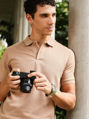 تيشيرت بولو محبوك بنمط جاكار مائل