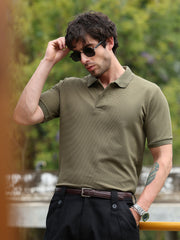 تيشيرت بولو محبوك بنمط جاكار مائل