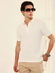 mens cream white marquise tactile knit polo t shirt