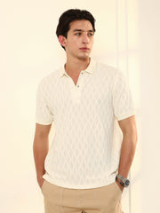 mens cream white marquise tactile knit polo t shirt