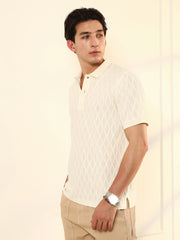 mens cream white marquise tactile knit polo t shirt