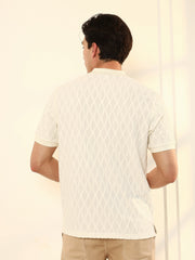 mens cream white marquise tactile knit polo t shirt
