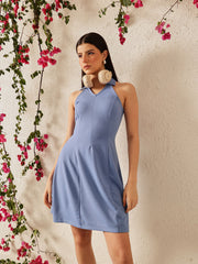 Blue Solid Maxi Dress