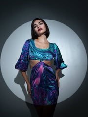 women navy green satin side cut out mini dress sfdrss10914