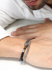 French Accent - The Aztec Beaded Bracelet - Onyx Black