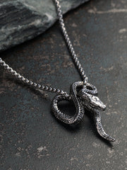 قلادة على شكل ثعبان - فضي معدني