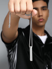 قلادة على شكل أنبوب - فضي معدني