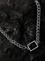 The Block Pendant Necklace - Metallic Silver
