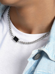 The Block Pendant Necklace - Metallic Silver