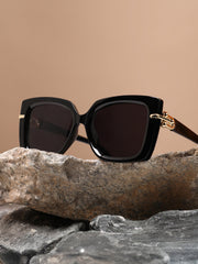 The Gilded Hinge Rectangular Sunglass - Onyx Black