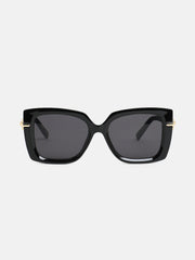 The Gilded Hinge Rectangular Sunglass - Onyx Black