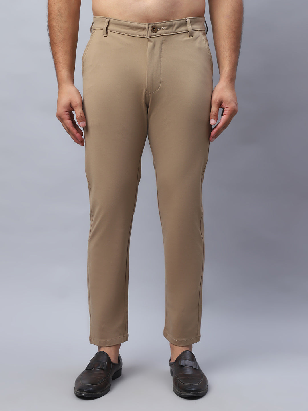 Tapered Fit Solid Trousers For Men