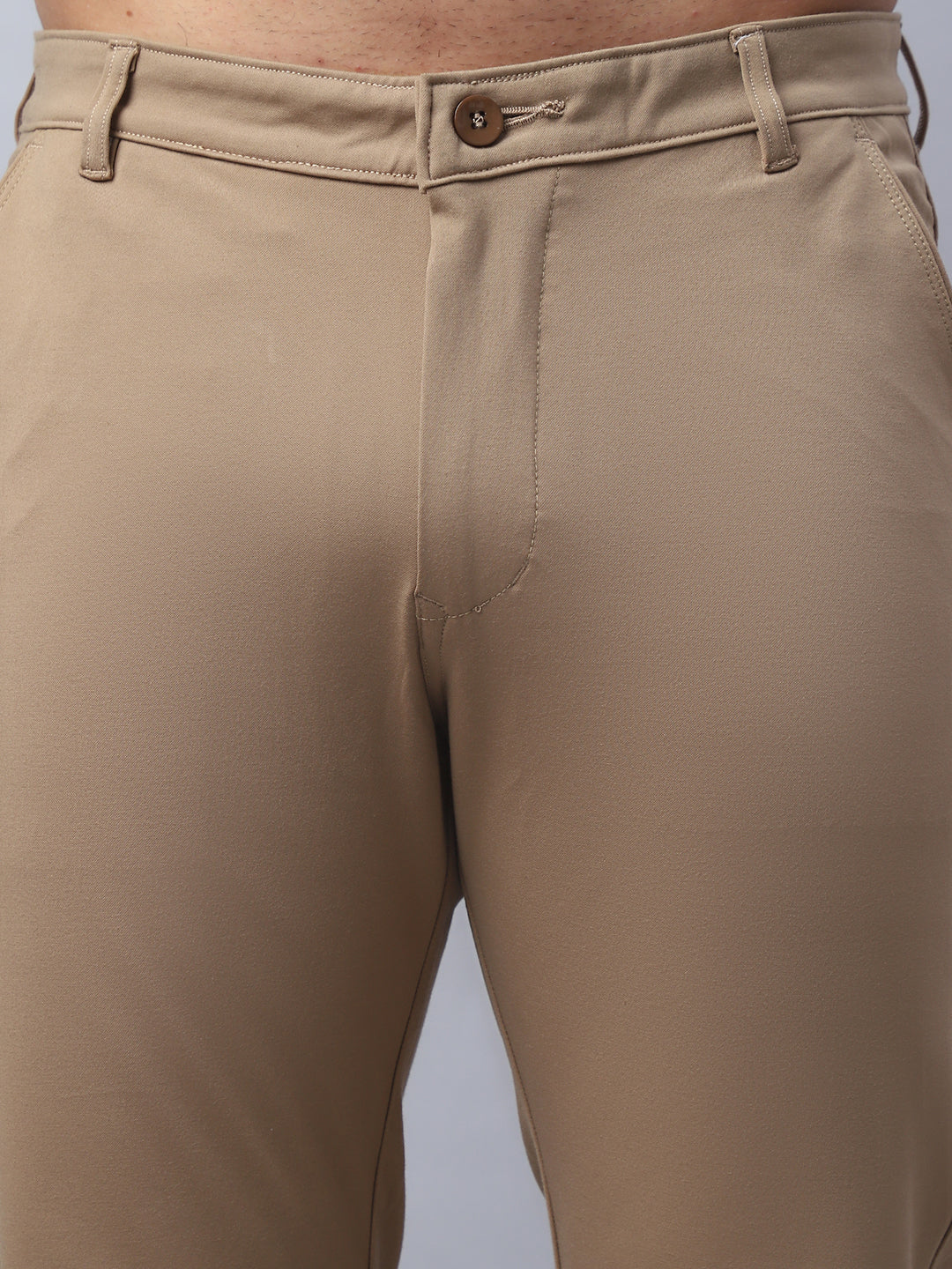Tapered Fit Solid Trousers For Men