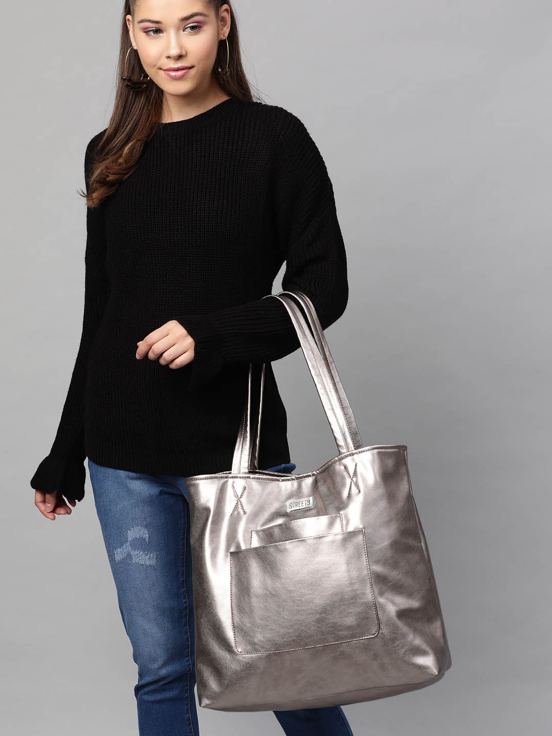 Silver Metallic Shopper Bag