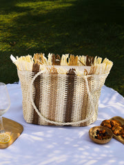 Haute Sauce - The Straw-Striped Tote Bag - Ecru Beige:Mocha Brown