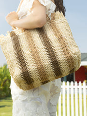 Haute Sauce - The Straw-Striped Tote Bag - Ecru Beige:Mocha Brown