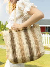 Haute Sauce - The Straw-Striped Tote Bag - Ecru Beige:Mocha Brown