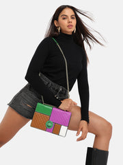 حقيبة كتف بلونين متناقضين - بنفسجي وبني