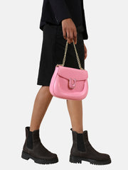 حقيبة كتف بإبزيم على شكل حدوة حصان - وردي