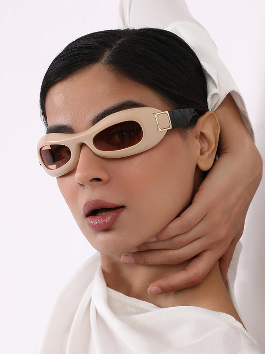 The Gilded Pastel Wraparound Sunglass - Sand Beige