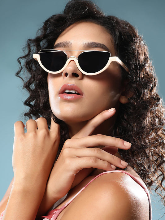 The Tilted-Bar Cateye Sunglass - Off-White