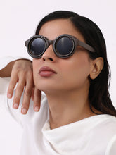 نظارة شمسية دائرية بمنظار - بني رمادي