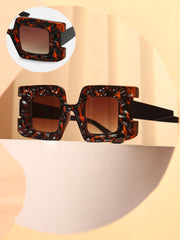 نظارة شمسية مستطيلة الشكل بتصميم صدفة السلحفاة المسننة - بني قهوة