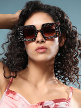 نظارة شمسية مستطيلة الشكل بتصميم صدفة السلحفاة المسننة - بني قهوة