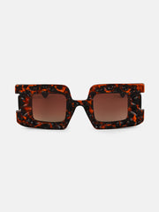 نظارة شمسية مستطيلة الشكل بتصميم صدفة السلحفاة المسننة - بني قهوة