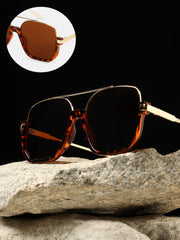 نظارة شمسية مستطيلة بتصميم طيار من Layover - بني شوكولاتة